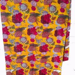 Indian Cotton Kantha Work Double Bed Quilts Handmade Sheet Bedspread Cover Blanket Floral Print Qudri 90x108 Inch Decor Art - thumbnail 3