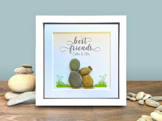 Personalised Pebble Picture For Dog Lovers, Friendship With Pets Wall Art Gift - image 1