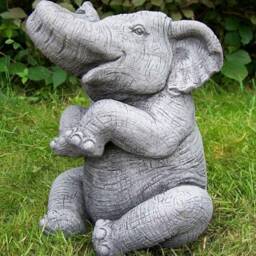 Trunk-Up Elephant Garden Statue Stone Cast Ornament - thumbnail 2