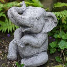 Trunk-Up Elephant Garden Statue Stone Cast Ornament - thumbnail 1