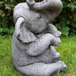 Trunk-Up Elephant Garden Statue Stone Cast Ornament - thumbnail 3