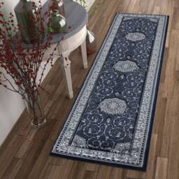 Navy Grey Silver Classic Traditional Vintage Thick Living Room Carpet Runners Floral Persian Style Rugs - thumbnail 3