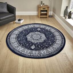 Navy Grey Silver Classic Traditional Vintage Thick Living Room Carpet Runners Floral Persian Style Rugs - thumbnail 4