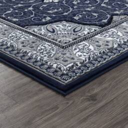 Navy Grey Silver Classic Traditional Vintage Thick Living Room Carpet Runners Floral Persian Style Rugs - thumbnail 2