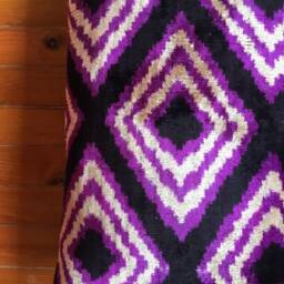 Handwoven Ikat Velvet Pillow Cover Purple Geometric Cushion - thumbnail 3