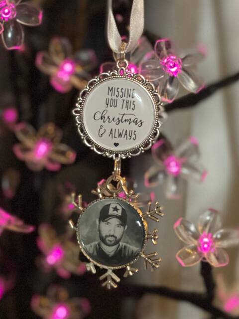 Personalised Christmas Memorial Ornament Photo Bauble, Snowflake Design - image 1