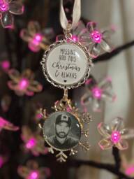 Personalised Christmas Memorial Ornament Photo Bauble, Snowflake Design - thumbnail 1