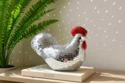 Disco Chicken Figurine Real Glass Mirror Tile, 70S Retro Decor