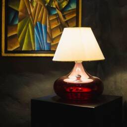 Handmade Concave Circle Red Hued Table Lamp Bedside Vintage Tablelamp - thumbnail 3