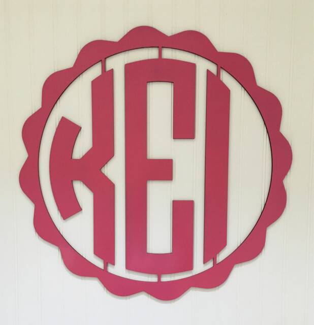Personalized Circle Monogram Wood Wall Decor Custom Painted Letters Scallop Border Hanging Plaque, Nursery, Shower, Baby, Dorm Gift - image 1