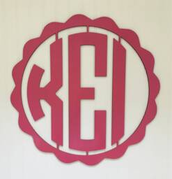 Personalized Circle Monogram Wood Wall Decor Custom Painted Letters Scallop Border Hanging Plaque, Nursery, Shower, Baby, Dorm Gift - thumbnail 1