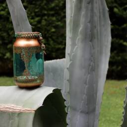 Emerald Moroccan Lantern Copper Accent Beaded Candle Holder - thumbnail 3