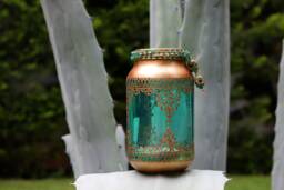 Emerald Moroccan Lantern Copper Accent Beaded Candle Holder - thumbnail 1
