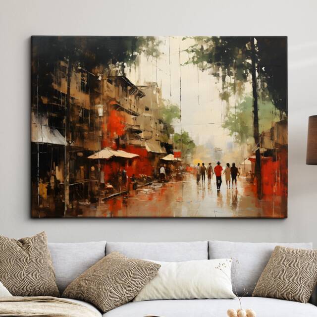 Bangkok Street Inspired Thailand Landmark Oil Painting Watercolor Wall Art Framed Calming Canvas Poster Print Home/Office Room Decor Gifts - image 1
