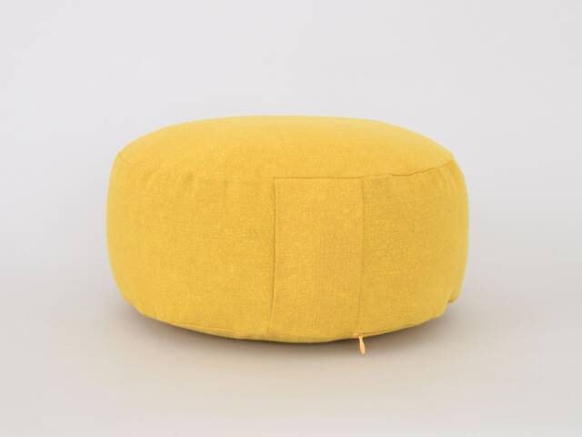 Kapok Filled Zafu Cushion, Yellow Stonewash Cotton Meditation Pillow Ottoman - image 1