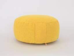Kapok Filled Zafu Cushion, Yellow Stonewash Cotton Meditation Pillow Ottoman - thumbnail 1