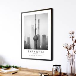 Shanghai City Print Black & White Minimalist Landmark Art - thumbnail 2
