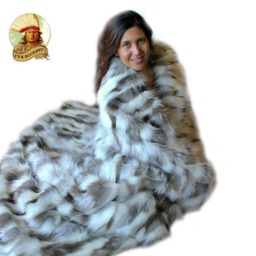 Gray Tibetan Fox Faux Fur Throw Blanket, Minky Lining, Luxury Accents - thumbnail 2