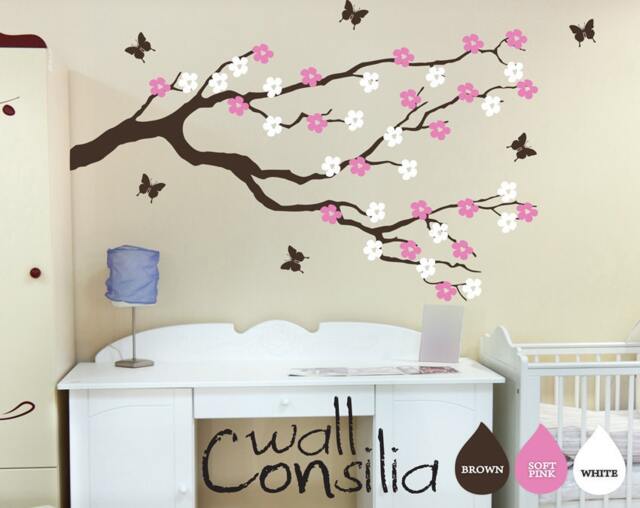 "Cherry Blossom Branch Wall Decal Nursery Butterflies - 39"" X 67" - image 1