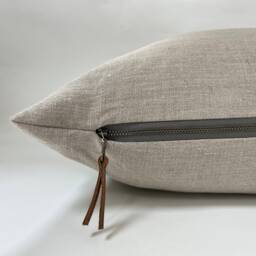 Natural Linen Pillow Cover Tan Exposed Zipper-Leather Pull 14x24 20x20 22x22 24x24 High Quality Housewarming Gift 100%