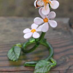 Bees & Flowers Hand Blown Glass Lampwork Collectible Miniature Figurine, Sculpture Made Of Glass, Blown Glass Figurine - thumbnail 3