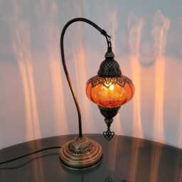 Free Uk/Eu Led Bulb Luxurious Bohemian Turkish Blown Colourful Glass Swan Neck Desk Table Lamp, Bedside Statement Light - thumbnail 1
