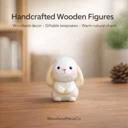 Hand Carved Wooden Bunny Farm Animal Figurines - Cow Hamster Sheep Ornament Cute Decor Nursery Gift Personalized Option - thumbnail 2