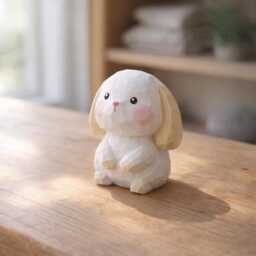 Hand Carved Wooden Bunny Farm Animal Figurines - Cow Hamster Sheep Ornament Cute Decor Nursery Gift Personalized Option - thumbnail 3