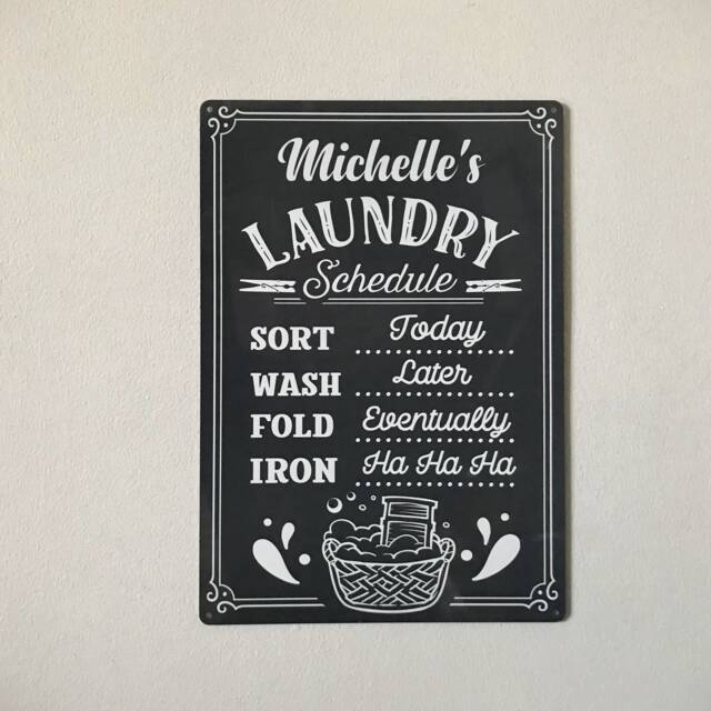 Personalised Laundry Schedule Sign Grey Metal Wall Decor - image 1
