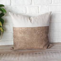 Saddle Tan Faux Leather & Linen Pillow Cover - 16x16'' - thumbnail 3