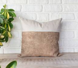 Saddle Tan Faux Leather & Linen Pillow Cover - 16x16''