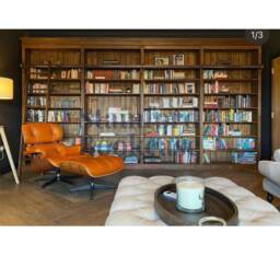 Solid Pine 8Ft Bookcase, 14Ft Wide Library Shelving Unit With Ladder - thumbnail 3