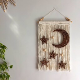 Moon Woven Wall Hanging Celestial Nursery Decor - thumbnail 1