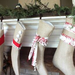 Burlap Stockings Red Collection Set Of 4 Family Christmas - Rustic Western Home- Charming Customizable/Personal Name Tags - thumbnail 3