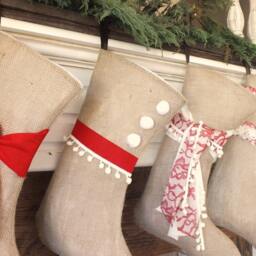 Burlap Stockings Red Collection Set Of 4 Family Christmas - Rustic Western Home- Charming Customizable/Personal Name Tags - thumbnail 2