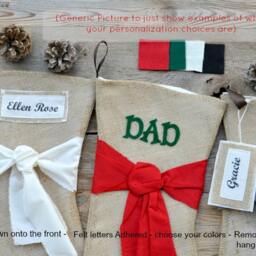 Burlap Stockings Red Collection Set Of 4 Family Christmas - Rustic Western Home- Charming Customizable/Personal Name Tags - thumbnail 4