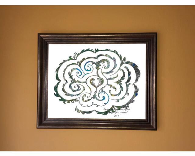 Verona Clover Labyrinth Art Print Peacock Feather Design - 8x10 Metallic Paper - image 1