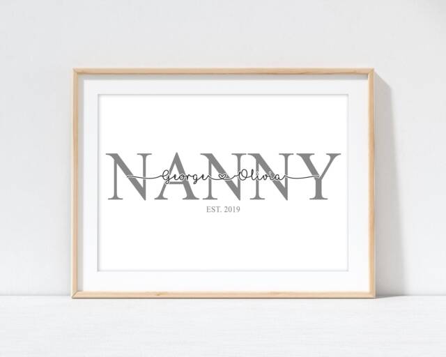 Personalised Nanny Gift, Nan Or Nana Print From Grandkids. Family Name Birthday Gift Mothers Day. Monogram Initial Framed - image 1