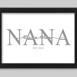 Personalised Nanny Gift, Nan Or Nana Print From Grandkids. Family Name Birthday Gift Mothers Day. Monogram Initial Framed - thumbnail 2