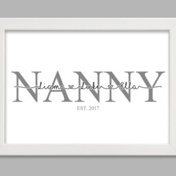 Personalised Nanny Gift, Nan Or Nana Print From Grandkids. Family Name Birthday Gift Mothers Day. Monogram Initial Framed - thumbnail 3