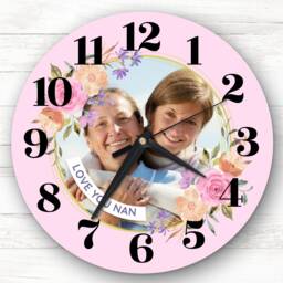 Nan Pink Flower Wreath Photo Personalised Gift Clock - thumbnail 1