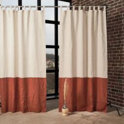 Linen Curtain Panels - Set Of 2 Color Block Tab Top Curtains - thumbnail 2