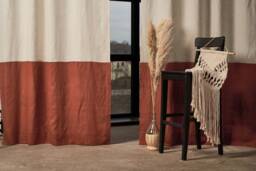 Linen Curtain Panels - Set Of 2 Color Block Tab Top Curtains