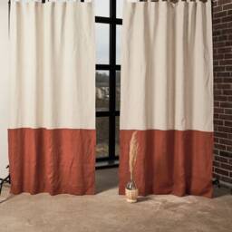 Linen Curtain Panels - Set Of 2 Color Block Tab Top Curtains - thumbnail 3