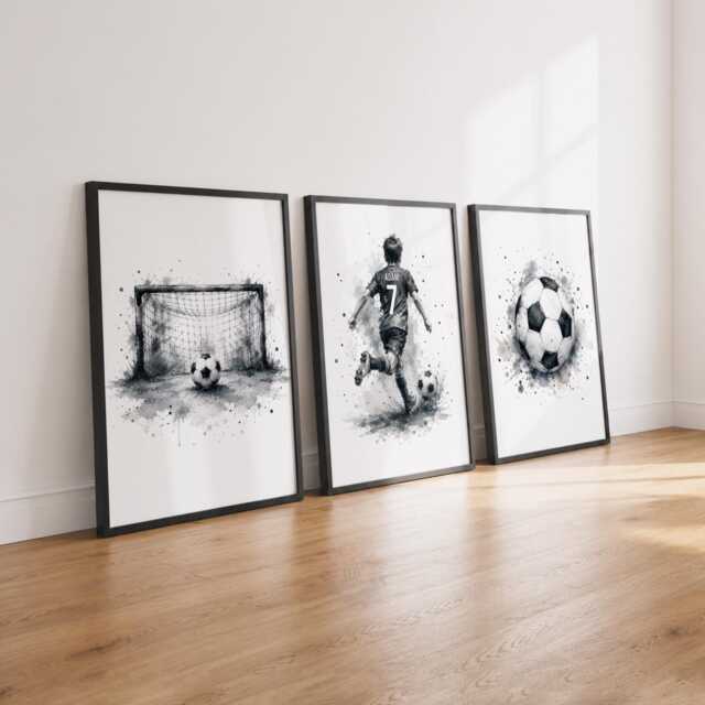 Boys Football Posters - Personalised Bedroom Prints, Custom Kids Soccer Wall Art Set Of 3 - image 1