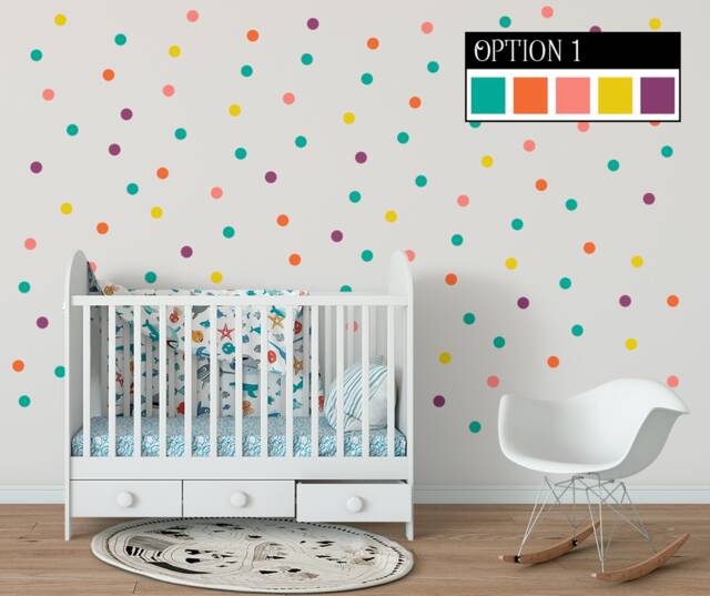 100 Confetti Circle Wall Decals, Rainbow Polka Dot Stickers, Nursery Decor - image 1