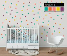 100 Confetti Circle Wall Decals, Rainbow Polka Dot Stickers, Nursery Decor - thumbnail 1