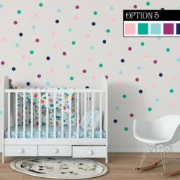 100 Confetti Circle Wall Decals, Rainbow Polka Dot Stickers, Nursery Decor - thumbnail 3