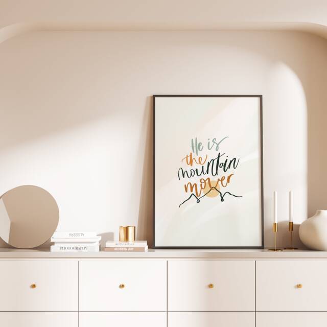 He Is The Mountain Mover Hand-Lettered Christian Print, Lyrics, Family Wall Art Faith Print Religious Gift - image 1