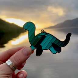 Enamel Nessie Ornament, Teal Loch Ness Monster With Tartan Ribbon - thumbnail 2